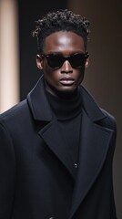 Obraz premium A man wearing a black coat and sunglasses