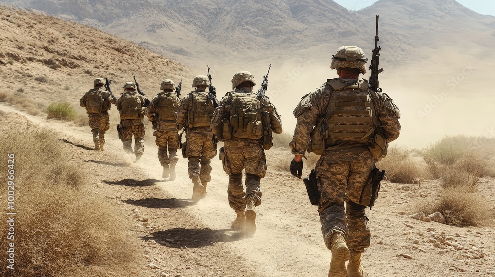 Wall mural United Military Team on Desert Patrol - Symbol of Action, Strategy, and Resilience in Defense Operations