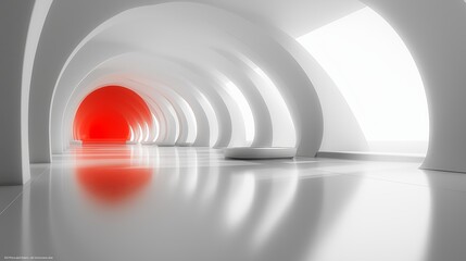 Fototapeta premium Futuristic White Corridor with Red Glowing Sphere