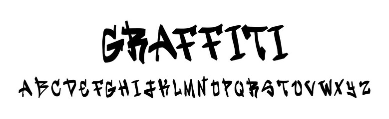 Gothic alphabet in graffiti style. Hand drawn monochrome letters in the musical style of punk and rock.
