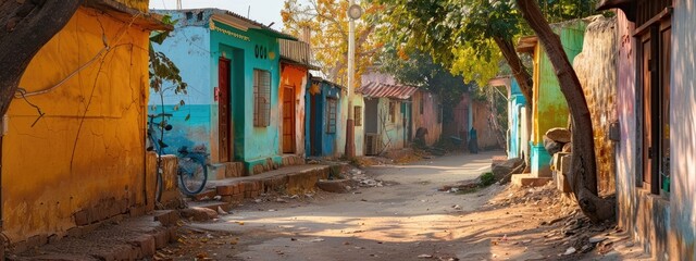 The landscape of Indian rural houses.