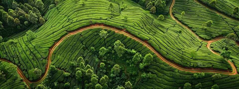 Aerial view of Indian tea plantations.
