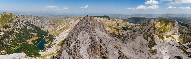 Wide Horizontal Panorama with High Mountain Lake