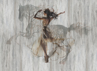 Beautiful woman dancing like amazing horse. Illustration can be used as wallpaper, poster, decoration