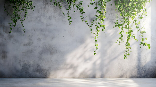 una pared de concreto aparente con plantas y ramas colgantes como enredadera dise&ntilde;o con textura de jardin decoracion exterior