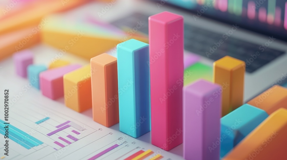 Aufkleber colorful bar graphs on data analysis workspace