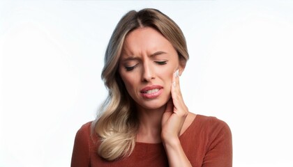 Fototapeta premium toothache. portrait of a woman holding her aching tooth