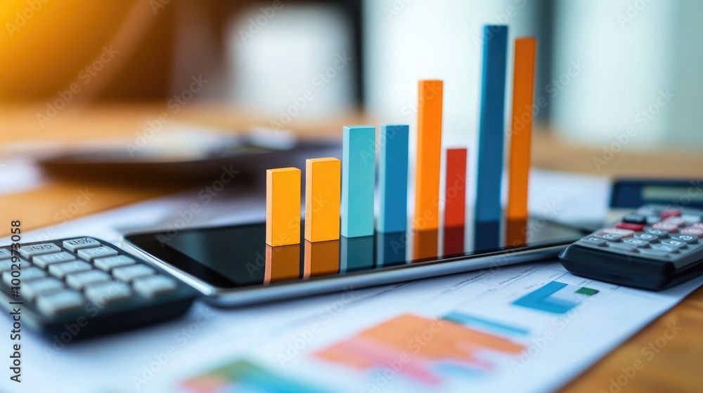 Poster modern data visualization with smartphone and charts