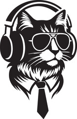 A Cute Cat Listening to Music with Headphones silhouette vector