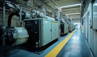Obraz premium Generator room with two generators in factory standby for power backup, Diesel generator, Generative AI
