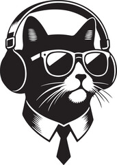 A Cute Cat Listening to Music with Headphones silhouette vector