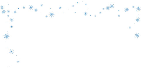 Snowflakes. Snow, snowfall. Falling scattered blue snowflakes on a white background.
