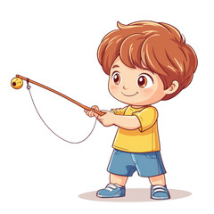 Obraz premium Happy Child Fishing with a Toy Rod