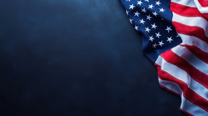 American Flag Draped on Dark Background with copy space, symbolizing patriotism and national pride.