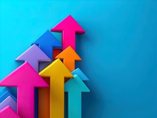 Vibrant Upward Arrows Poster: Energetic Gradient Design in Teal, Gold, Coral, Fuchsia & Lavender - Perfect for Sports Interiors and Motivational Spaces!