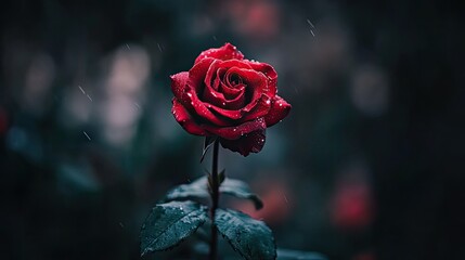 A close-up of a vibrant red rose in full bloom, with delicate petals softly curled, set against a blurred background,