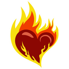 Vector, isolated vector set of red flames. Animated shapes and hearts Fireballs and heart-burning flames