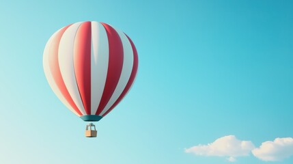 Naklejka premium Colorful hot air balloon soaring in a clear blue sky with soft clouds.