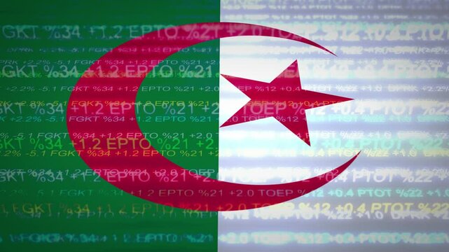 Stock Market Ticker over Algeria Flag - Powered by Adobe