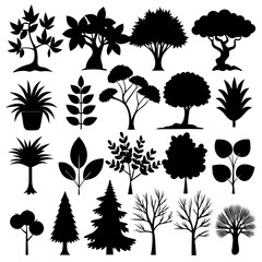 set of silhouettes of trees