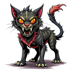 illustration of a horror cat, halloween cat vector,  monster cat, scary cat, demon cat, ugly cat