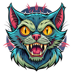 illustration of a horror cat, halloween cat vector,  monster cat, scary cat, demon cat, ugly cat