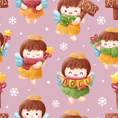 Joyful Winter and Christmas Seamless Pattern
