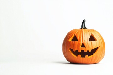 Halloween pumpkin with a carved face, white isolate background.