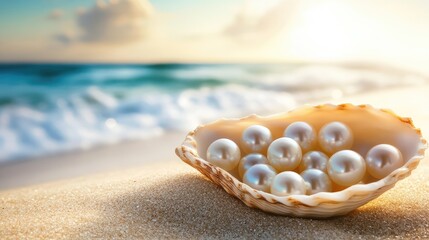 Elegant Pearls in Shell by Tranquil Shoreline