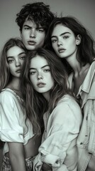 Obraz premium A group of four young adults pose for a portrait