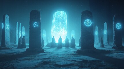 Mystical Druid Ritual at Glowing Stone Circle under Full Moon