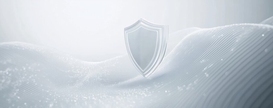 shield in a white abstract landscape, digital
