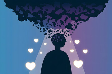 Illustration of Silhouette of depressed and anxiety person head. Negative emotion image.