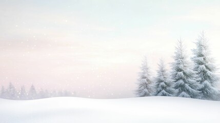 Naklejka premium Serene Winter Wonderland: Snow-Covered Trees in a Tranquil Landscape, Capturing the Essence of a Peaceful Snowy Day in Natures Embrace