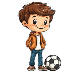 Happy Boy with Soccer Ball in Casual Outfit