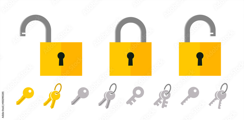 Poster key, padlock and keyhole icon set. vector 10eps.