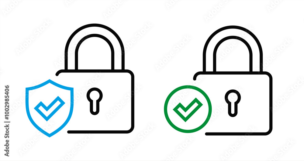 Aufkleber Security lock line icon. Cyber defence shield sign. Private protection symbol. Colorful thin line outline concept. Linear style security lock icon. Editable stroke. Vector vector 10 eps.