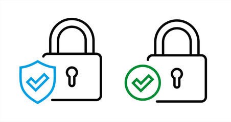 Security lock line icon. Cyber defence shield sign. Private protection symbol. Colorful thin line outline concept. Linear style security lock icon. Editable stroke. Vector vector 10 eps.