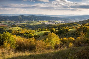 Autumn landscape. Fall scenery with colored trees and leafs in central Slovakia near Banska Bystrica