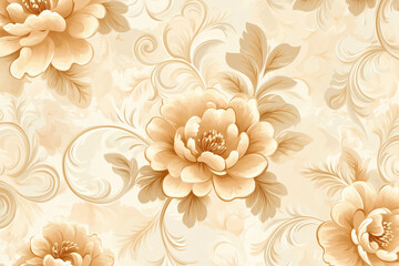 Wallpaper pattern with intricate floral designs in pastel colors, suitable for a vintage-themed room