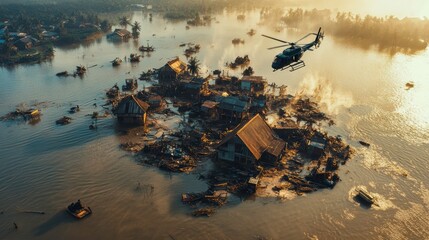 Aerial View of Small Island in Flooded Waters