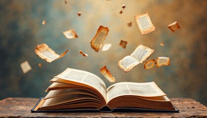 Dynamic Book Imagery Depicting Creativity and Knowledge with Flying Pages and Cascading Text