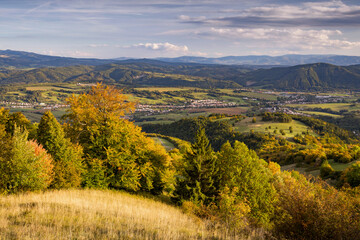 Autumn landscape. Fall scenery with colored trees and leafs in central Slovakia near Banska Bystrica