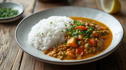 Savory dish of rice and hearty vegetable stew