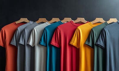 A collection of colored t-shirt templates for men, showcasing a variety of design options, Generative AI