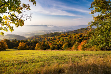 Autumn landscape. Fall scenery with colored trees and leafs in central Slovakia near Banska Bystrica