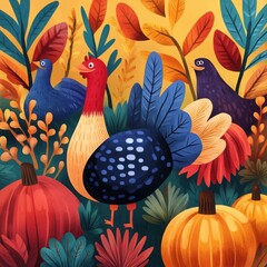 Fototapeta premium Whimsical Colorful Thanksgiving Card Design