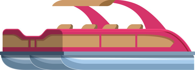 Modern red pontoon boat floating on water surface, side view, leisure activity and water tourism concept © nsit0108