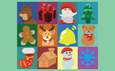 Illustration of Christmas festival and New Year's celebration with Santa Claus, deer, New Year's gifts.