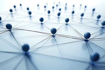 A network of interconnected blue spheres connected by lines, symbolizing technology, communication, and the complexity of modern networks and data exchange.